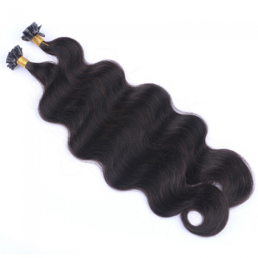Bonding Extensions #1B Schwarzbraun gewellt &ndash; 100 % Echthaar