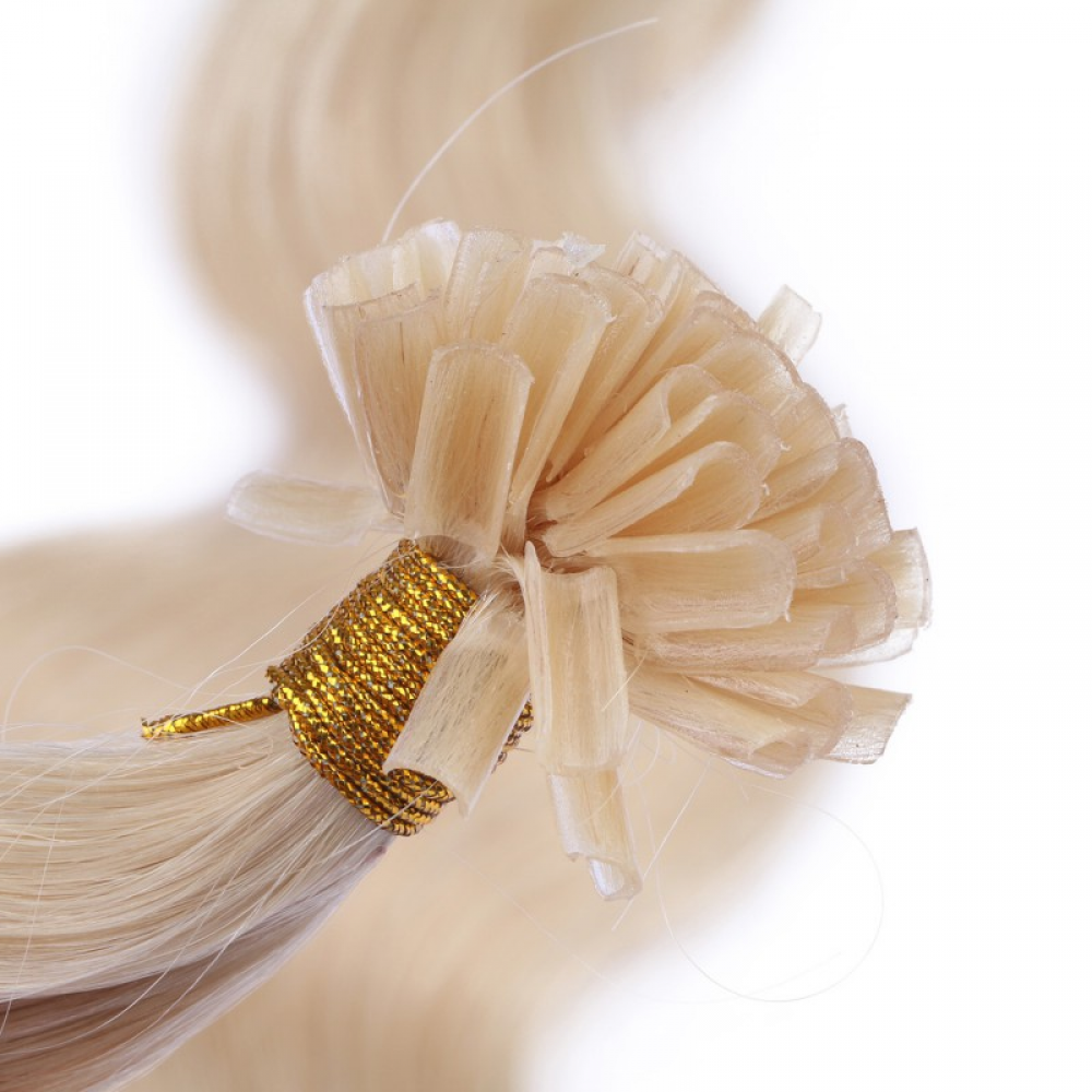 25 Keratin Bonding Hair Extensions 60 Weissblond GEWELLT 100 Ech