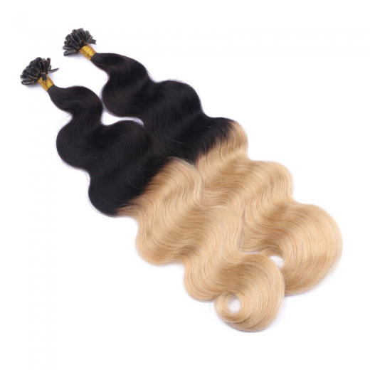 25 Keratin Bonding Hair Extensions - 1b/24 Ombre - GEWELLT 100% Echthaar 1g Strhne - NOVON EXTENTIONS 50cm