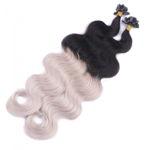 Bonding Extensions #1B/GREY Ombre gewellt &ndash; 100 % Echthaar