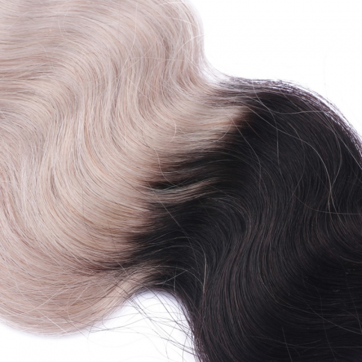 Bonding Extensions #1B/GREY Ombre gewellt &ndash; 100 % Echthaar