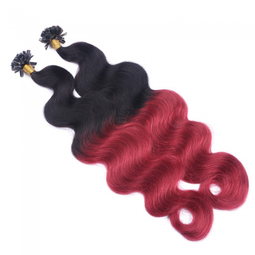 25 Keratin Bonding Hair Extensions - 1b/Burg Ombre - GEWELLT 120% Echthaar 1g Str�hne - NOVON EXTENTIONS 60cm