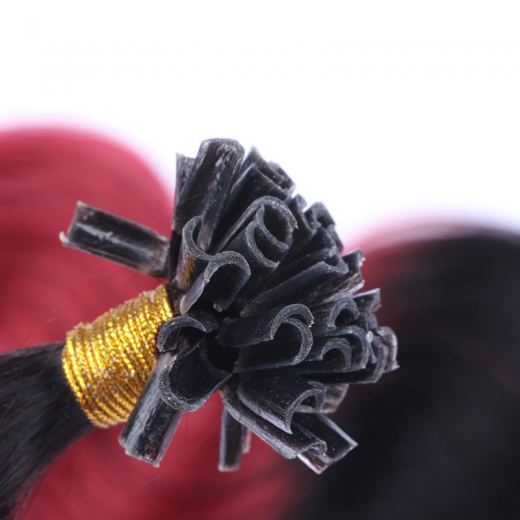 25 Keratin Bonding Hair Extensions - 1b/Burg Ombre - GEWELLT 120% Echthaar 1g Str�hne - NOVON EXTENTIONS 60cm