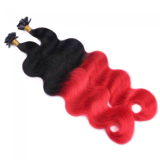 Bonding Extensions #1B/RED Ombre gewellt &ndash; 100 % Echthaar