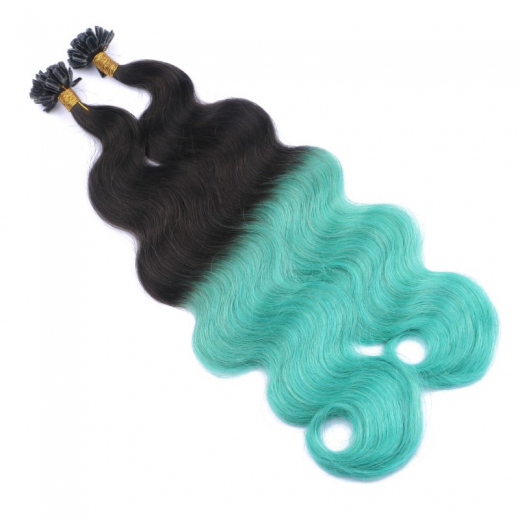 25 Keratin Bonding Hair Extensions - 1b/Sky Blue Ombre - GEWELLT 100% Echthaar 1g Strhne - NOVON EXTENTIONS 60cm