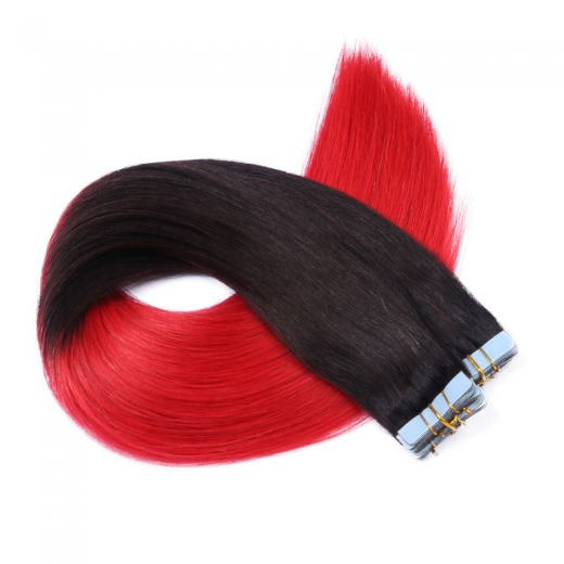 10 x Tape In - 1b/Red Ombre - Hair Extensions - 2,5g - NOVON EXTENTIONS 40 cm