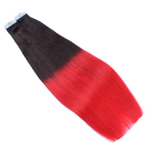 10 x Tape In - 1b/Red Ombre - Hair Extensions - 2,5g - NOVON EXTENTIONS 60 cm