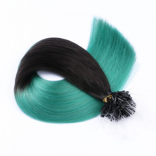 Microring Extensions #1b Hellblau Ombre &ndash; 100 % Echthaar