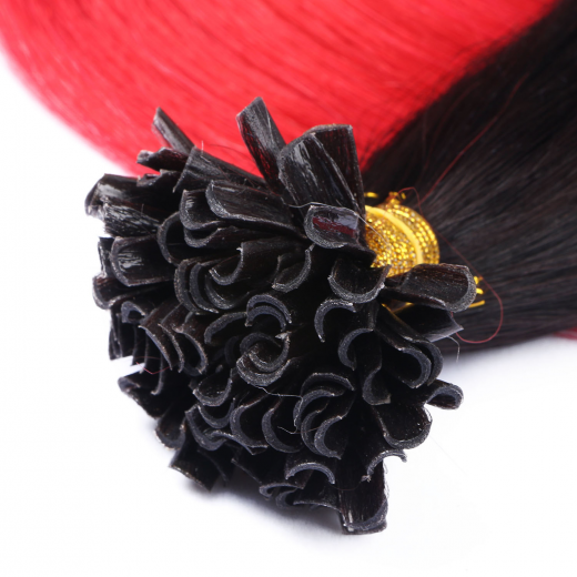 25 x Keratin Bonding Hair Extensions - 1b/Red Ombre - 100% Echthaar - NOVON EXTENTIONS