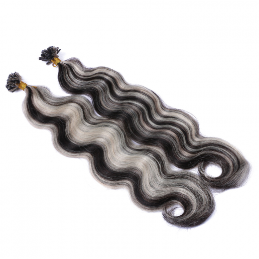 25 Keratin Bonding Hair Extensions - 1b/Grey Gestrhnt - GEWELLT 100% Echthaar 1g Strhne 50cm