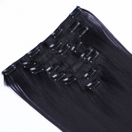 #1B/Burg Ombre - Clip In Extensions / 8 Tressen / Haarverlngerung XXL Komplettset 60 cm - Gewellt
