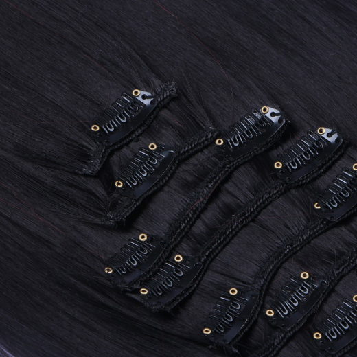 #1B/Burg Ombre - Clip In Extensions / 8 Tressen / Haarverlngerung XXL Komplettset 60 cm - Gewellt