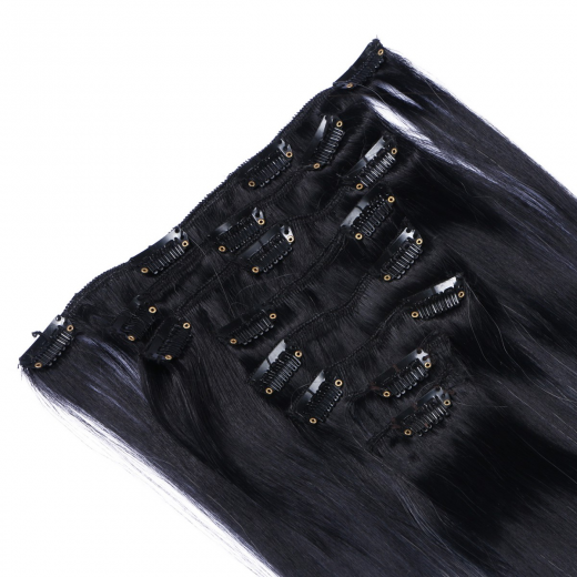 #1B/Grey Ombre - Clip In Extensions / 8 Tressen / Haarverlngerung XXL Komplettset 60 cm - Glatt