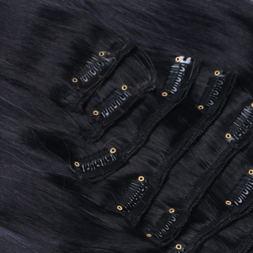 #1B/Grey Ombre - Clip In Extensions / 8 Tressen / Haarverlngerung XXL Komplettset 60 cm - Glatt