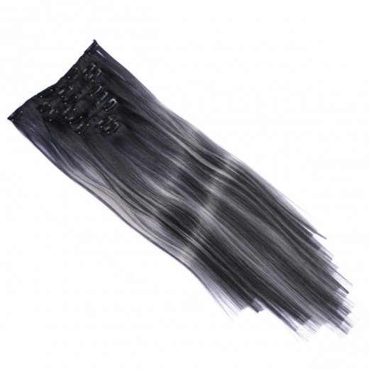 #1B/Grey Gestrhnt - Clip In Extensions / 8 Tressen / Haarverlngerung XXL Komplettset 60 cm - Glatt