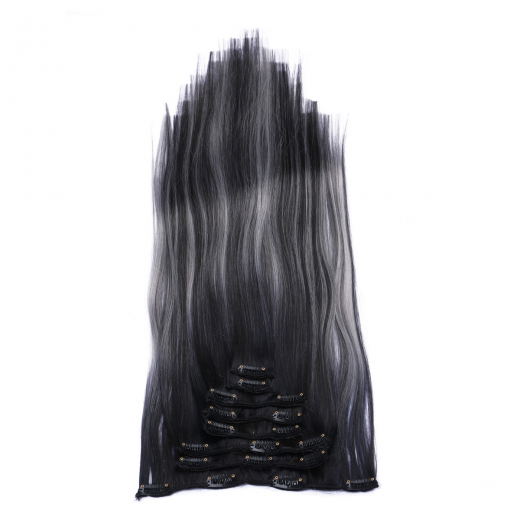 #1B/Grey Gestrhnt - Clip In Extensions / 8 Tressen / Haarverlngerung XXL Komplettset 60 cm - Glatt