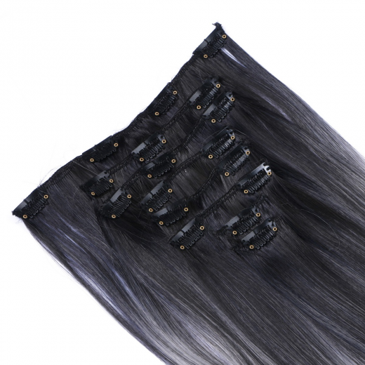 #1B/Grey Gestrhnt - Clip In Extensions / 8 Tressen / Haarverlngerung XXL Komplettset 60 cm - Gewellt
