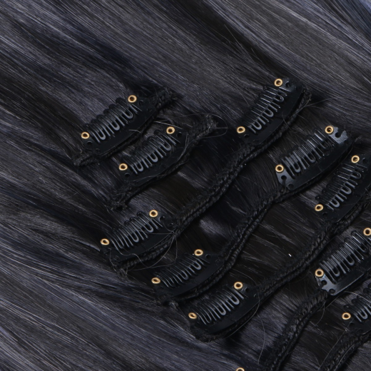 #1B/Grey Gestrhnt - Clip In Extensions / 8 Tressen / Haarverlngerung XXL Komplettset 60 cm - Gewellt