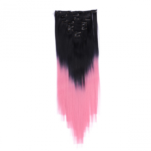 #1B/Lightpink Ombre - Clip-In Hair Extensions / 8 Tressen / Haarverlngerung XXL Komplettset 50 cm - Glatt