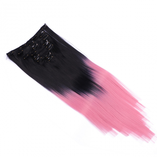 #1B/Lightpink Ombre - Clip-In Hair Extensions / 8 Tressen / Haarverlngerung XXL Komplettset 60 cm - Gewellt