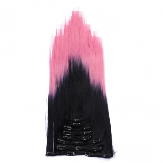 #1B/Lightpink Ombre - Clip-In Hair Extensions / 8 Tressen / Haarverlngerung XXL Komplettset 60 cm - Gewellt