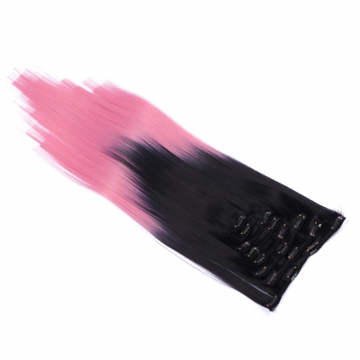 #1B/Lightpink Ombre - Clip-In Hair Extensions / 8 Tressen / Haarverlngerung XXL Komplettset 60 cm - Gewellt