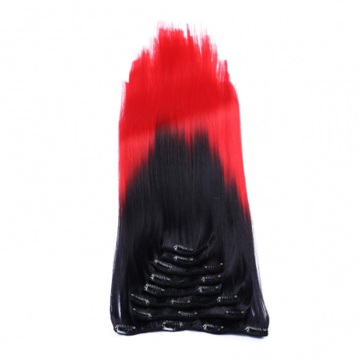 #1B/Red Ombre - Clip-In Hair Extensions / 8 Tressen / Haarverlngerung XXL Komplettset
