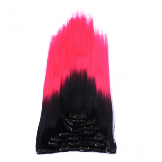 #1B/Pink Ombre - Clip-In Hair Extensions / 8 Tressen / Haarverlngerung XXL Komplettset 50 cm - Glatt
