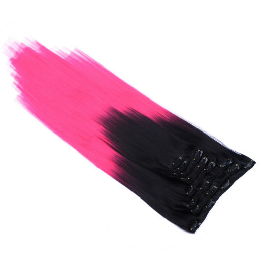 #1B/Pink Ombre - Clip-In Hair Extensions / 8 Tressen / Haarverlngerung XXL Komplettset 50 cm - Glatt