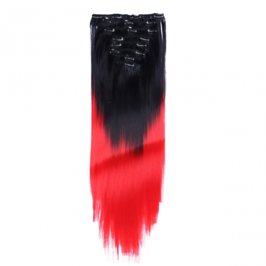 #1B/Red Ombre - Clip-In Hair Extensions / 8 Tressen / Haarverl�ngerung XXL Komplettset 50 cm - Glatt