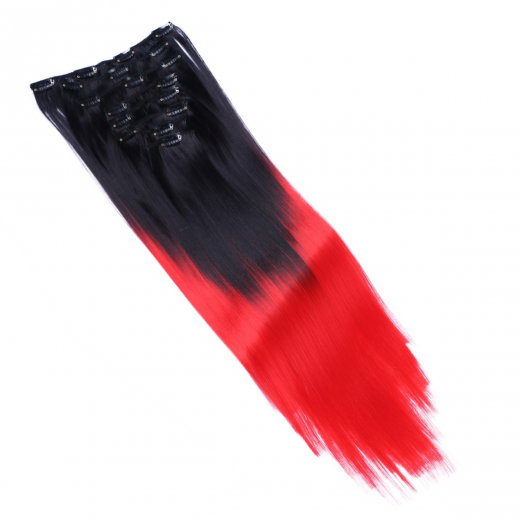 #1B/Red Ombre - Clip-In Hair Extensions / 8 Tressen / Haarverlngerung XXL Komplettset 60 cm - Gewellt