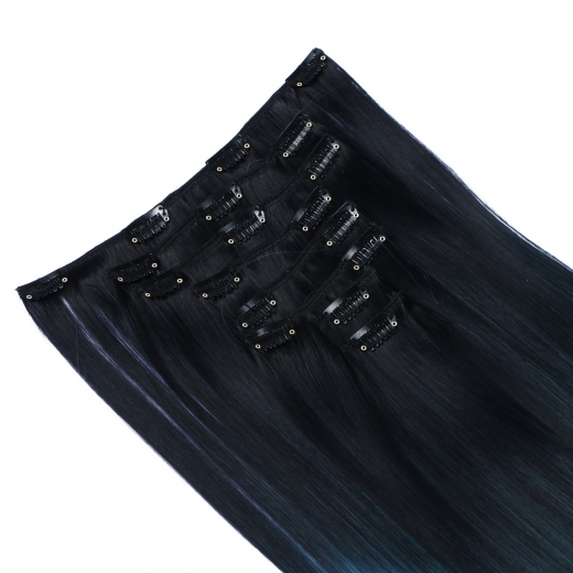 #1B/Turqoise Ombre - Clip-In Hair Extensions / 8 Tressen / Haarverlngerung XXL Komplettset 60 cm - Gewellt