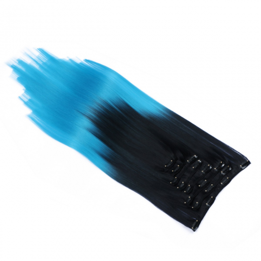 #1B/Turqoise Ombre - Clip-In Hair Extensions / 8 Tressen / Haarverlngerung XXL Komplettset 60 cm - Gewellt
