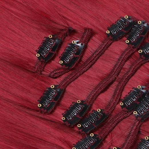 #Burg - Clip-In Hair Extensions / 8 Tressen / Haarverlngerung XXL Komplettset 60 cm - Gewellt