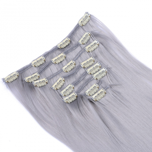 #Grey/Grau - Clip-In Hair Extensions / 8 Tressen / Haarverlngerung XXL Komplettset 60 cm - Glatt