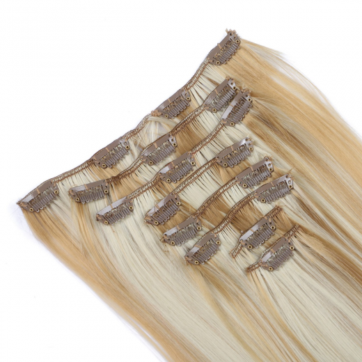 #H27/613 Gestrhnt - Clip-In Hair Extensions / 8 Tressen / Haarverlngerung XXL Komplettset 50 cm - Glatt