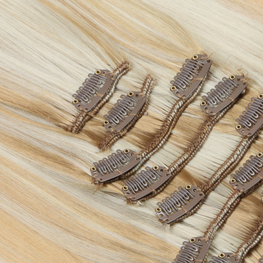 #H27/613 Gestrhnt - Clip-In Hair Extensions / 8 Tressen / Haarverlngerung XXL Komplettset 50 cm - Glatt