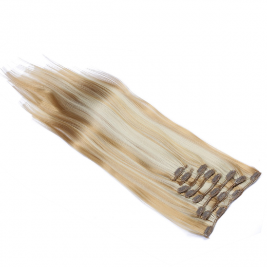 #H27/613 Gestrhnt - Clip-In Hair Extensions / 8 Tressen / Haarverlngerung XXL Komplettset 50 cm - Glatt