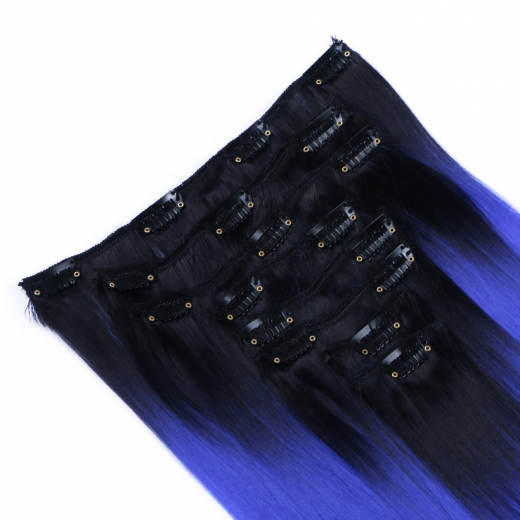#T1B/Blue Ombre - Clip-In Hair Extensions / 8 Tressen / Haarverlngerung XXL Komplettset