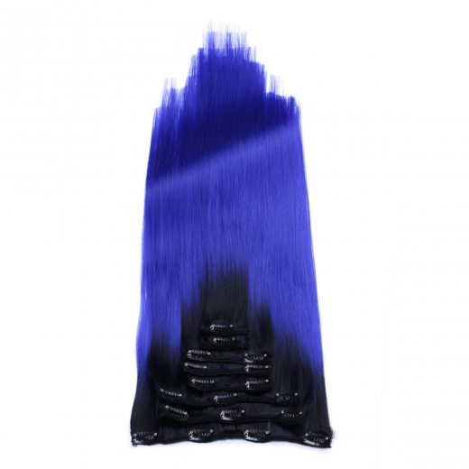 #T1B/Blue Ombre - Clip-In Hair Extensions / 8 Tressen / Haarverlngerung XXL Komplettset