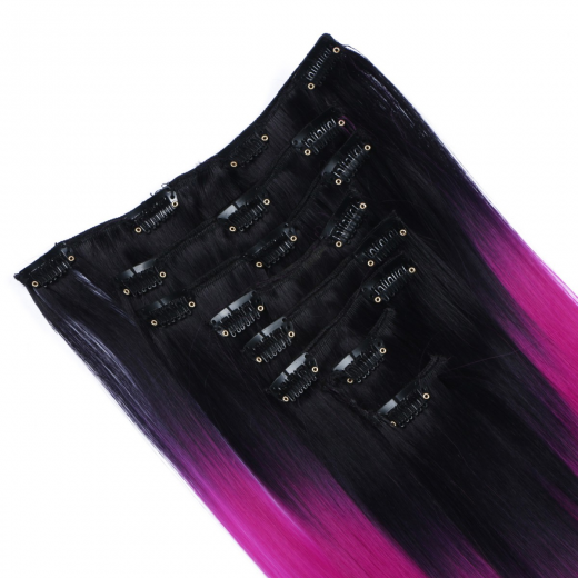 #T1B/Violett Ombre - Clip-In Hair Extensions / 8 Tressen / Haarverlngerung XXL Komplettset