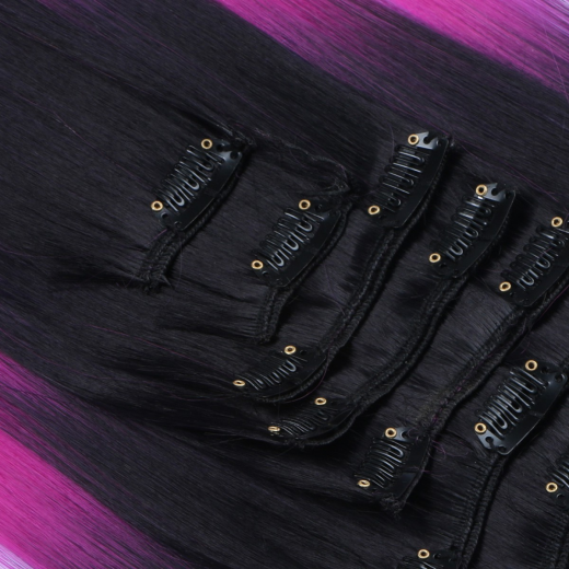 #T1B/Violett Ombre - Clip-In Hair Extensions / 8 Tressen / Haarverl�ngerung XXL Komplettset 60 cm - Glatt