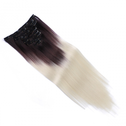 #T4/613 Ombre - Clip-In Hair Extensions / 8 Tressen / Haarverlngerung XXL Komplettset 60 cm - Gewellt