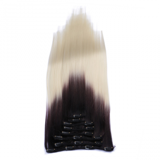 #T4/613 Ombre - Clip-In Hair Extensions / 8 Tressen / Haarverlngerung XXL Komplettset 60 cm - Gewellt