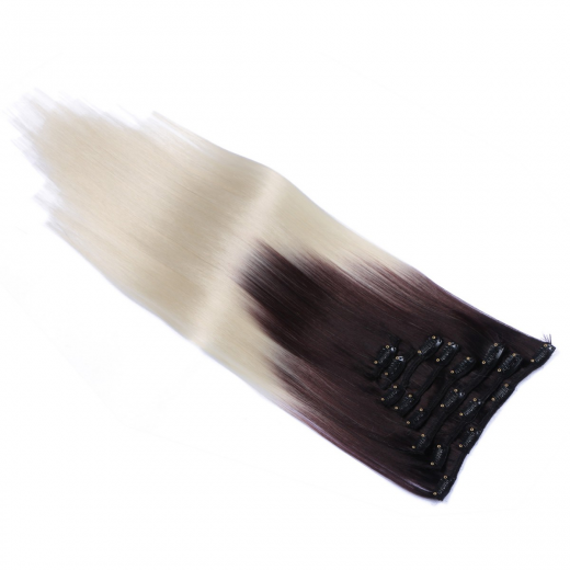 #T4/613 Ombre - Clip-In Hair Extensions / 8 Tressen / Haarverlngerung XXL Komplettset 60 cm - Gewellt