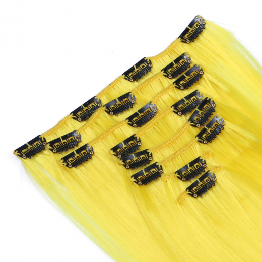 #Yellow - Clip-In Hair Extensions / 8 Tressen / Haarverlngerung XXL Komplettset 60 cm - Gewellt
