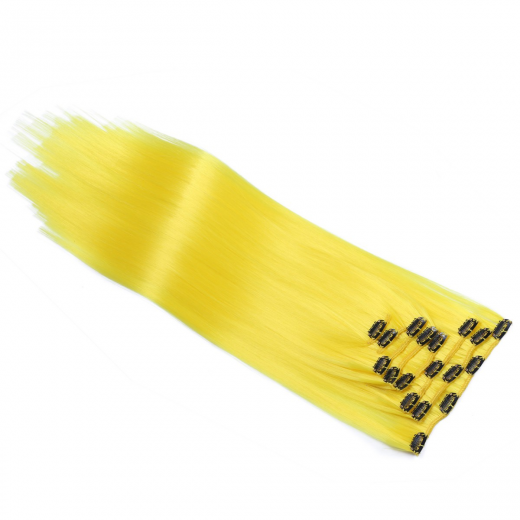 #Yellow - Clip-In Hair Extensions / 8 Tressen / Haarverlngerung XXL Komplettset 60 cm - Gewellt