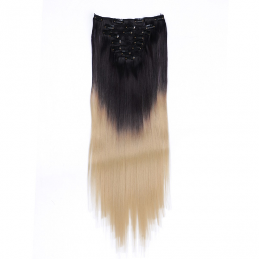 #1B/24 Ombre - Clip-In Hair Extensions / 8 Tressen / Haarverlngerung XXL Komplettset 50 cm - Glatt