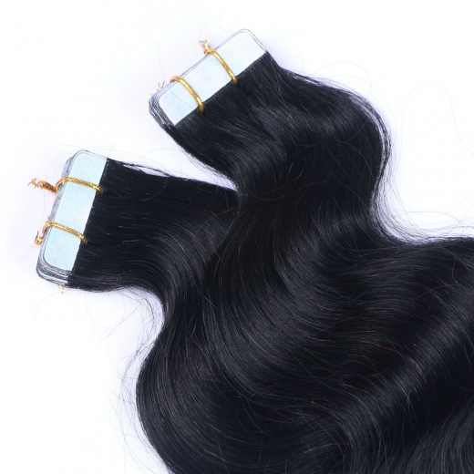 10 x Tape In - 1 Schwarz - GEWELLT Hair Extensions - 2,5 g - NOVON EXTENTIONS