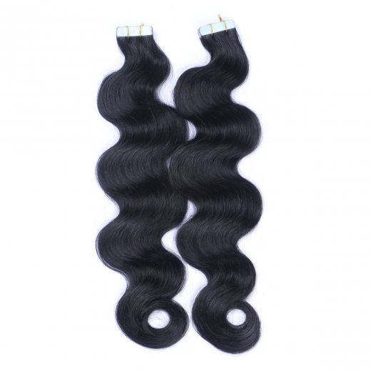 Tape Extensions #1 Schwarz gewellt &ndash; 100 % Echthaar